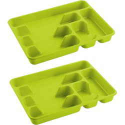 2x stuks bestekbakken/bestekhouders 6-vaks lime groen 40 x 30 x 5 cm - Bestekbakken