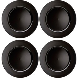 Set van 4x stuks diner onderborden zwart rond kunststof 33 cm - Onderborden