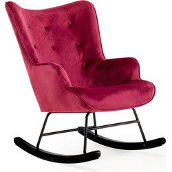 Aemely® Schommelstoel 'Steerne' - Bordeaux Rood Velvet, Zwart Hout