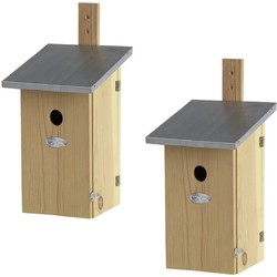 2x Vurenhouten vogelhuisjes/vogelhuizen 39 cm met kijkluik - Vogelhuisjes