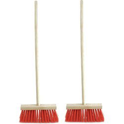 Sorex Kinderbezem buiten - 2x - rood/hout - met steel - 78 cm - Bezem