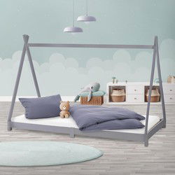 Kinderbed Tipi 90x200 cm lichtgrijs gemaakt van dennenhout Houten bed met lattenbodem ML design