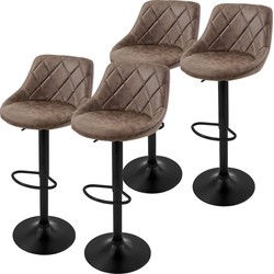 Set van 2 barkrukken 2x bruin kunstlederen bekleding met rugleuning en voetensteun in hoogte verstelbaar 62-82 cm ML-Design