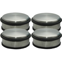 Set van 4x stuks RVS deurstopper rond 11,5 x 6 cm - Deurstoppers