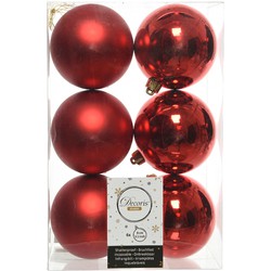 Decoris Kerstballen - 6x st - rood - D8 cm - kunststof - Kerstbal