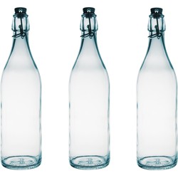 12x Glazen limonadeflessen/waterflessen transparant 1 liter rond - Weckpotten