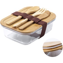 Bamboevezel lunchbox/broodtrommel met bestek 17 x 13 x 7 cm - Broodtrommels