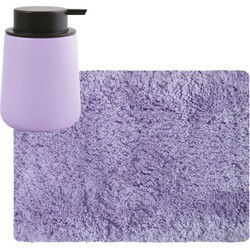 MSV badkamer droogloop tapijt - Langharig - 50 x 70 cm - incl zeeppompje zelfde kleur - lila paars - Badmatjes