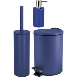 Spirella Badkamer accessoires set - WC-borstel/pedaalemmer/zeeppompje - donkerblauw - Badkameraccessoireset
