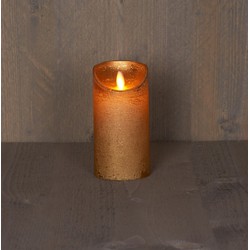 Batterijverlichting kaars wax rustiek met bewegende vlam goud 15 cm - Anna's Collection