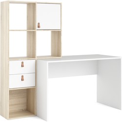 Plus bureau incl. boekenkast met 4 vakken, 2 laden en 1 deur, decor wit/eiken.