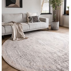 Rond vintage Vloerkleed Aila Zand/Beige - Polypropyleen - Rond 240 Ø - (XXL)