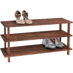 FSC® Dennenhouten Schoenenrek, 3 Verdiepingen voor 9 Paar Schoenen | Schoenenkast | Schoenen Rek | Afm. 77 x 40 x 26 Cm. | Kleur: Donker Dennenbruin