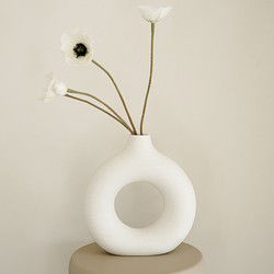 Indore Home - Donut Vaas Hol - Rond Large - Bloemenvaas - Woonkamer Decoratie - Vaas Wit - 21,5 cm