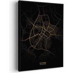 Muurwerken Akoestisch Schilderij - Sittard Plattegrond Zwart Geel - Geluidsdempend Wandpaneel - Wanddecoratie - Geluidsisolatie - PRO (AW 0.90) XXL (107X150)