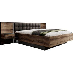 Meubella - Tweepersoonsbed Borna - Donker eiken - Grijs eiken - 180x200 cm