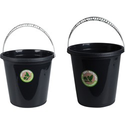 Storage Solutions set van 2 huishoud emmers - 5 en 10 liter - kunststof - zwart - Emmers