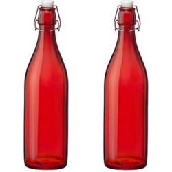 5x stuks rode giara waterflessen van 1 liter met dop - Decoratieve flessen
