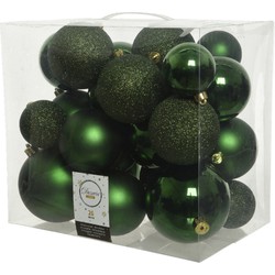 26x stuks kunststof kerstballen donkergroen (pine) 6-8-10 cm glans/mat/glitter - Kerstbal