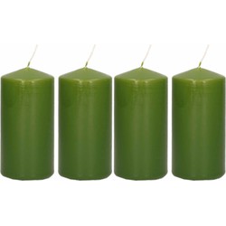 4x Kaarsen olijfgroen 6 x 12 cm 40 branduren sfeerkaarsen - Stompkaarsen