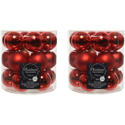 54x stuks kleine glazen kerstballen rood 4 cm mat/glans - Kerstbal