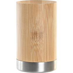 Badkamer tandenborstelhouder / drinkbeker - hout/zilver - 7 x 11 cm - Tandenborstelhouders