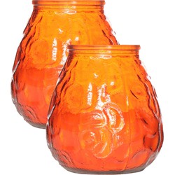 Set van 2x stuks oranje Lowboy buiten tafel sfeer kaarsen 10 cm 40 branduren in glas - Waxinelichtjes