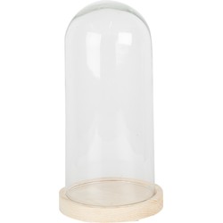 Clayre & Eef Stolp  Ø 13x26 cm Bruin Hout Glas Rond Glazen stolp