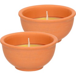 Citronella kaarsen in terracotta schaaltje - 2x - 11 branduren - citrusgeur - geurkaarsen