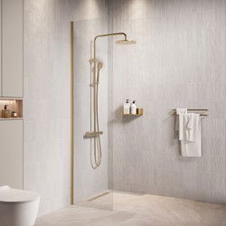 Badplaats Douchewand Florida 40 x 200 cm - Goud – Transparant Glas Inloopdouche 8 mm Veiligheidsglas