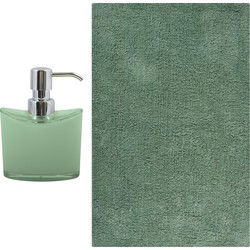 MSV badkamer droogloop mat/tapijt - Sienna - 40 x 60 cm - bijpassende kleur zeeppompje - groen - Badmatjes
