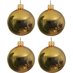 4x Glazen kerstballen glans goud 10 cm kerstboom versiering/decoratie - Kerstbal