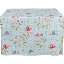 Clayre & Eef Tafelloper  50x140 cm Blauw Groen Katoen Rechthoek Bloemen Tafelkleed