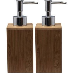 Zeeppompje - 2x - bamboe hout - bruin - 17cm - navulbare zeepdispenser - Zeeppompjes