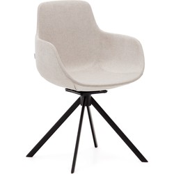 Kave Home - Tissiana-stoel met terugdraaiende zitting in beige chenille en mat zwart aluminium