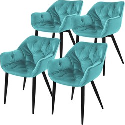 Eetkamerstoel set van 4 Grote ruitvormige quilting met rugleuning en armleuningen Petrol Keukenstoel met microvezel fluwelen bekleding ML design