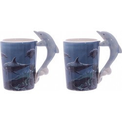 Set van 2x stuks koffie drink mok dolfijn thema print 250 ML - Bekers