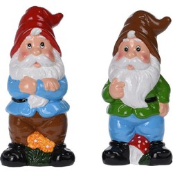 Tuinkabouters - 2x - polystone - 20 cm - rode/bruine muts - Tuinbeelden