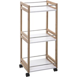 5Five Keukentrolley - wit/bruin - bamboe hout - 83 x 36 x 30 cm - keukenkast - Opberg trolley