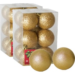 24x stuks kerstballen goud glitters kunststof 6 cm - Kerstbal
