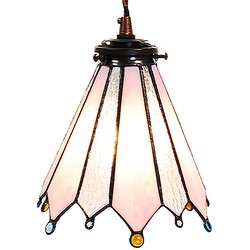 LumiLamp Hanglamp Tiffany  Ø 18x90 cm Roze Glas Metaal Rond Hanglamp Eettafel