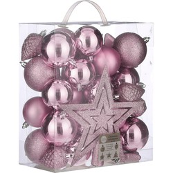 House of Seasons Plastic Kerstballen Set met Piek - 40 Stuks - Ø8 cm - Lila