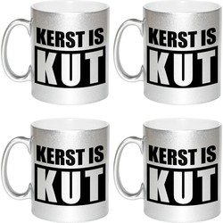 Set van 4x stuks kerst is kut cadeau zilveren mokken/bekers Kerstmis 330 ml - Bekers