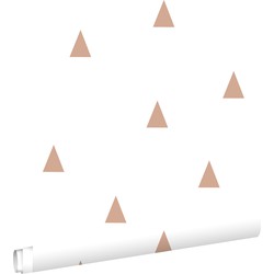 ESTAhome behang grafische driehoekjes wit en licht terracotta - 0,53 x 10,05 m - 139351