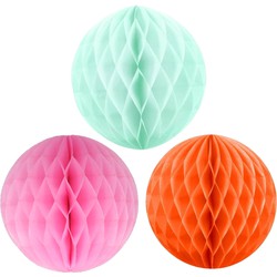 Kerstversiering set van 6x papieren kerstballen 10 cm mintgroen lichtroze en oranje - Kerstbal