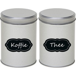 2x Zilveren hoog/rond bewaarblik/opbergblik 13 cm met krijtbord labels - Voorraadblikken