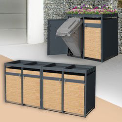 Afvalbakdoos met plantendak, 4 bakken tot 240L 264x80x124 cm gemaakt van staal in lariks look ML design