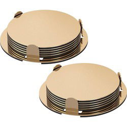 12x onderzetters goud RVS met houder 8,5 cm voor glazen - Glazenonderzetters
