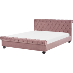 Beliani AVALLON - Tweepersoonsbed-Roze-Fluweel