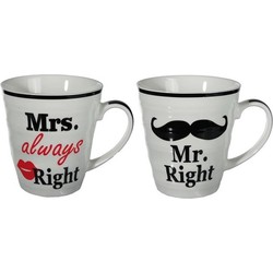 Koffiebeker set Mr Right en Mrs Always Right - Bekers